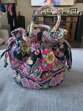 Vera Bradley Symphony in Hue Bucket Drawstring Bag Black Floral